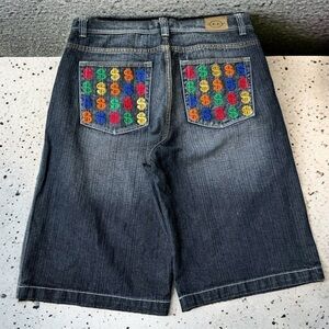 CRAZY BAGGY Y2K MONEY SIGNS EMBROIDERY BLACK JORTS SOUTHPOLE JNCO STYLE SHORTS